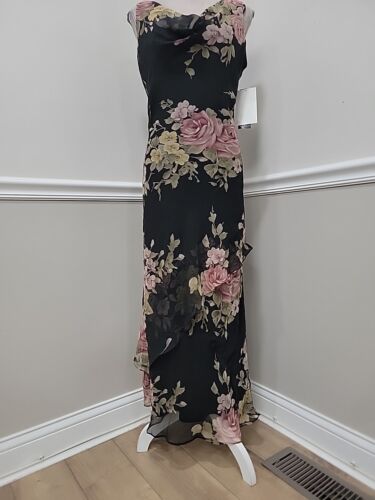 VTG 90s y2k black floral chiffon fairy goth grunge maxi dress JESSICA HOWARD 10 - Picture 3 of 14