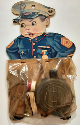 Lil' Marine Halco Toy USMC Cardboard Plaque w/ Holster Set 1950s Unopened Rare
