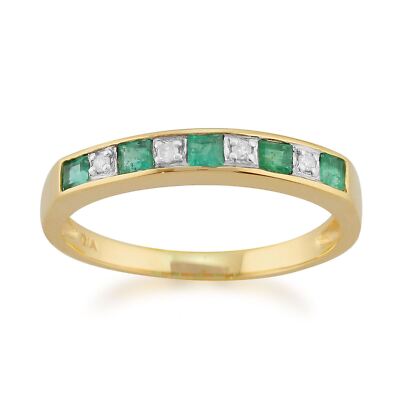 Klassischer quadratischer Halb-Ewigkeitsring Smaragd & Diamant in 9 kt Gelbgold