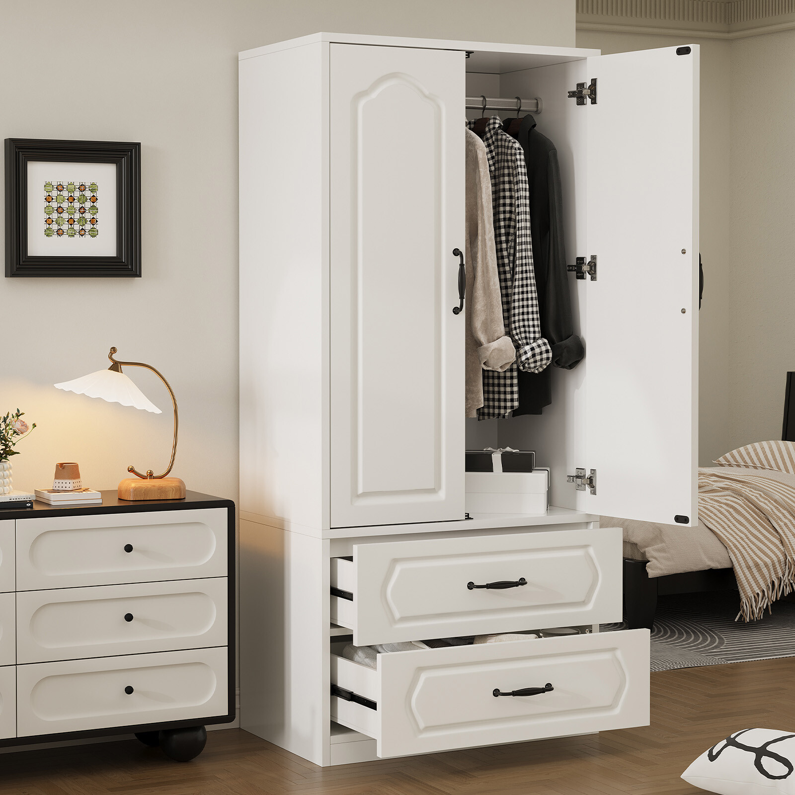 69'' Modern 2 Doors Armoires Wardrobe Closet Storage Cabinet with Hanging Rod