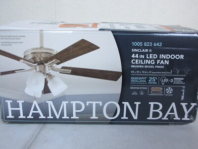 Hampton Bay Sinclair II 44 in. Indoor Brushed Nickel LED Ceiling Fan with Light