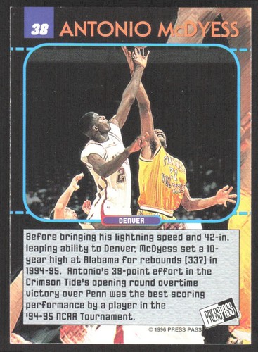 1996-97 Press Pass Swisssh Antonio McDyess Alabama Crimson Tide #38 - Picture 2 of 2