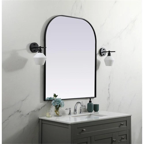 Elegant Decor Blaire 36x42" Arch Modern MDF Wood/Iron Mirror in Black - Picture 8 of 9