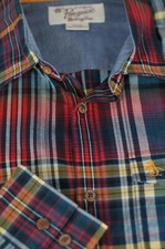 Penguin Men's Red Blue Yellow Plaid Cotton Casual Shirt S Small