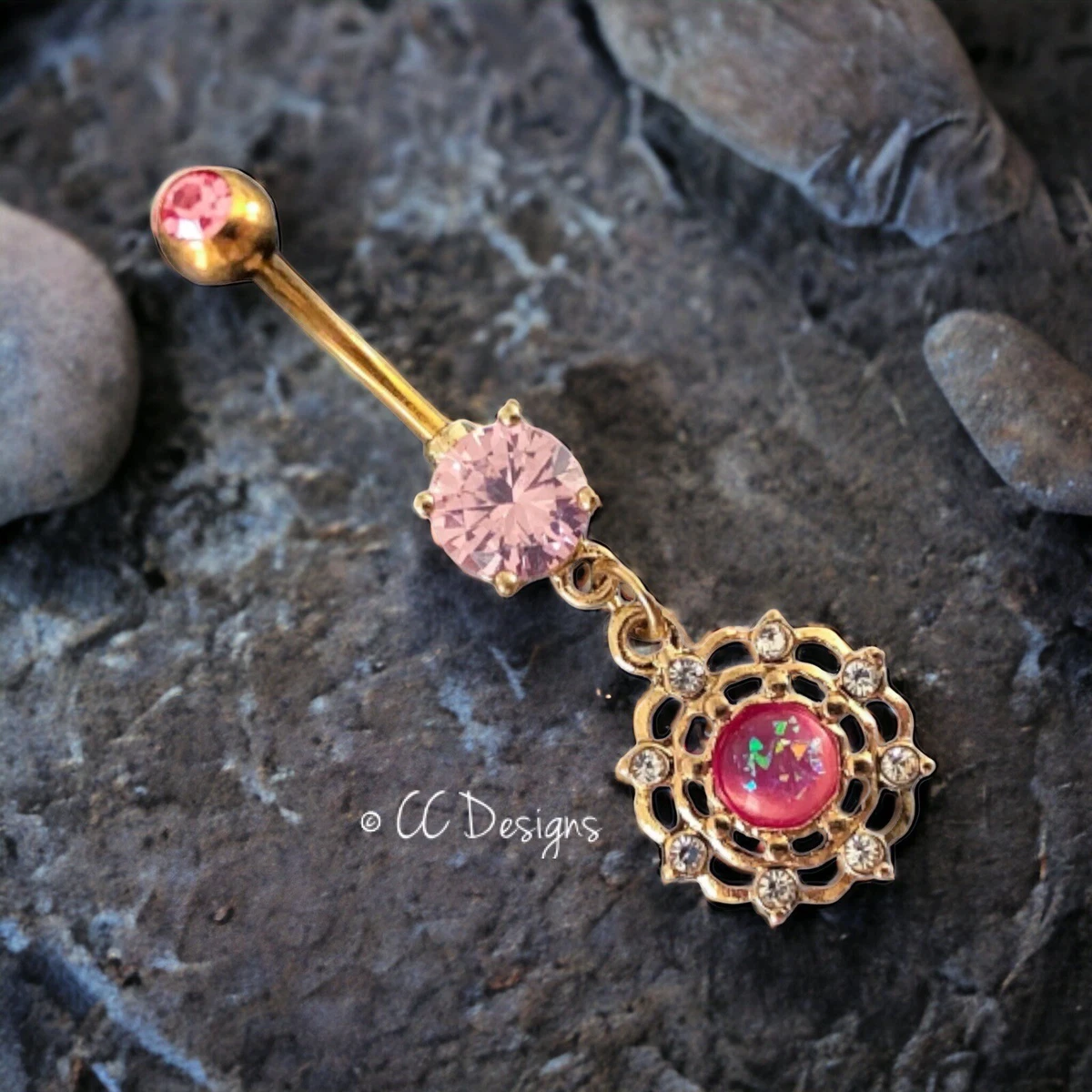 Opal dangle belly ring deals