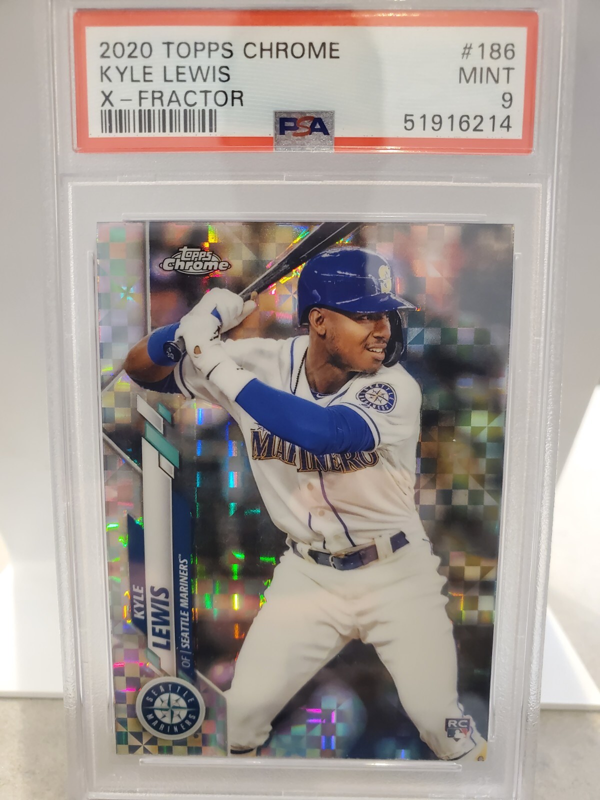 2020 Kyle Lewis Topps Chrome #186 X-Fractor Rookie RC - PSA 9 - Seattle Mariners