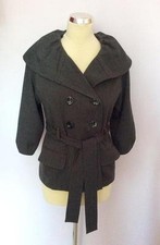Kenneth Cole Dark Grey Double Breasted Shawl Collar Tie Belt Jacket Size 8