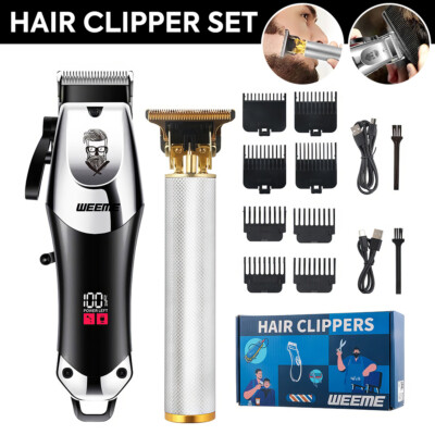 Professional Hair Cut Machine Barber Salon Cutting Clipper Kit + Electric Shaver