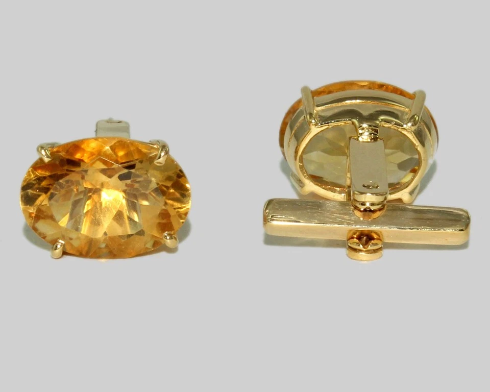 Natural Citrine Gemstone 925 Sterling Silver Gold Plated Men's Cufflins - Image 3 of 4