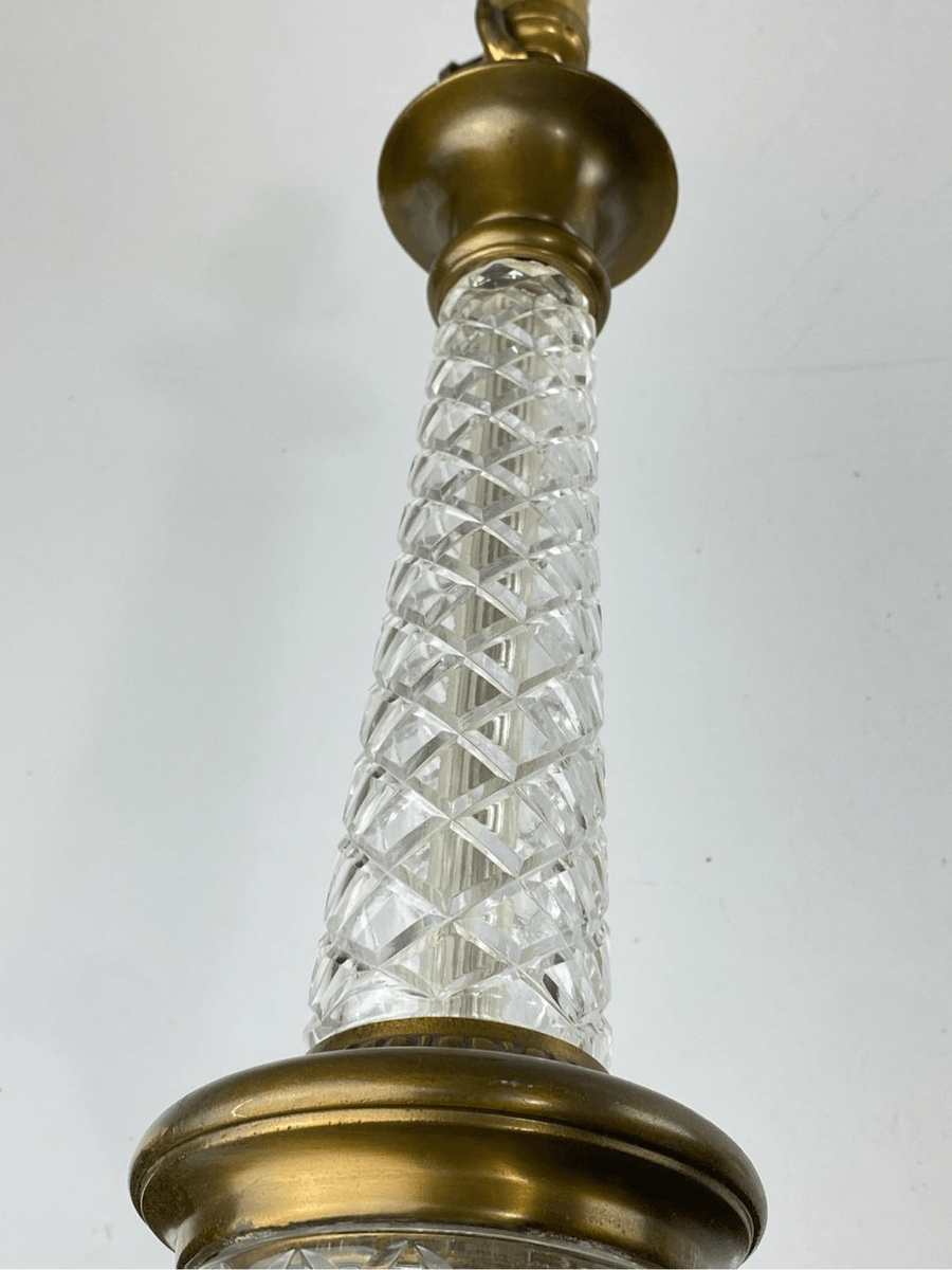 Vintage 23in Diamond Shaped Clear Glass & Brass Baccarat Style