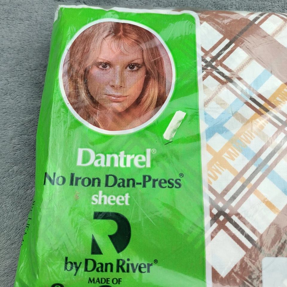 Sábana Dantrel Dan River Doble Plana Sin Hierro Algodón Poliéster Marrón Retro De Colección Nueva de Lote Antiguo Foto 3 de 4