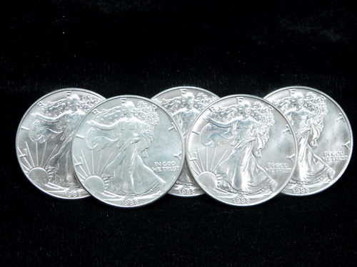 Lot of 5x 1988 $1 American Silver Eagles - BU