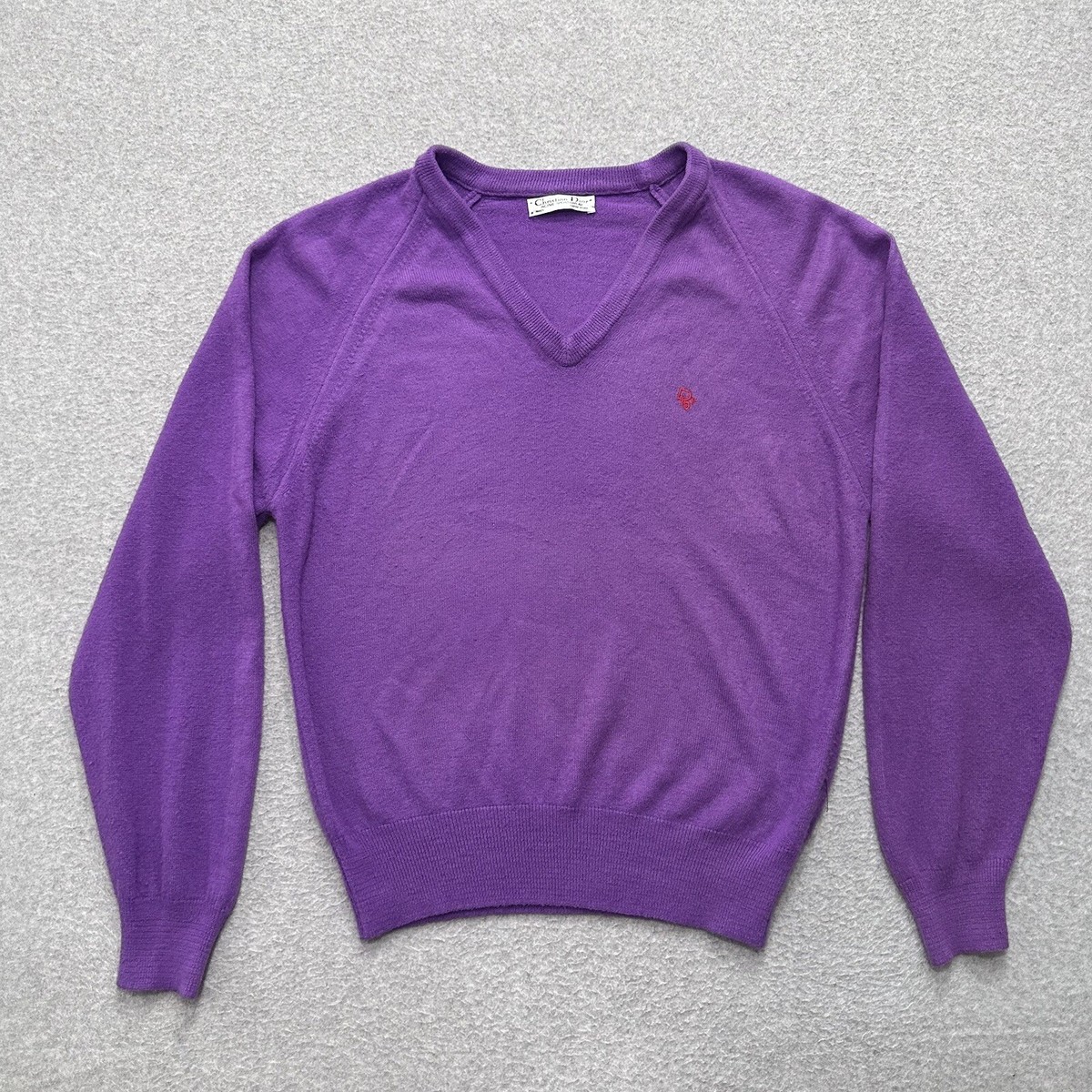Christian Dior ラムウール Vネックニット パープル /UW344 Vintage Christian Dior Active Womens Purple Knit Pullover V