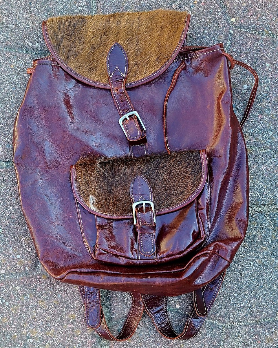 Natural cowhide fur leather backpack bag USA Made | eBay display picture 2