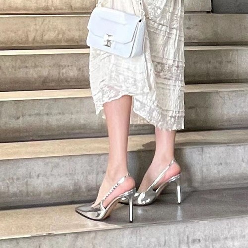 Patent Leather Pointed Toe Shoes Retro Stiletto Heeled Shoes Summer - Picture 6 of 18
