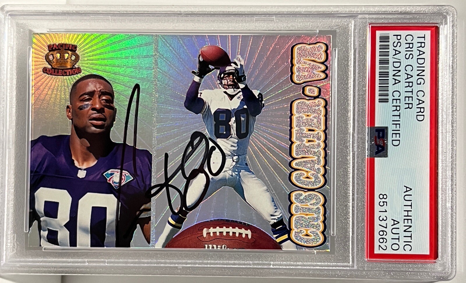 Cris Carter Autographed Signed Minnesota Vikings 1995 Pacific Prisms Auto PSA 
