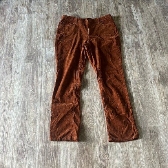 Lands’ End Women’s Orange Brown Rust Cordwroy Straight Leg Pants Size 14