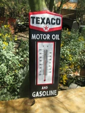 TEXACO Motor oil and Gasoline Thermometer embossed metal Sign The Texas Compstar