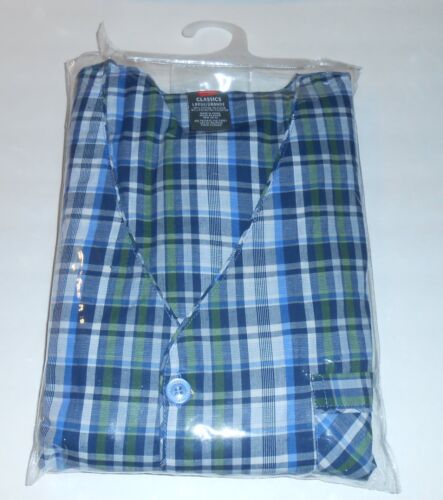 Hanes Classic Mens Plaid Two (2) Piece Short Sleeve & Pants Pajama Set Blue L  - Afbeelding 1 van 2