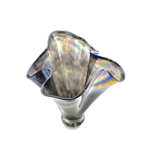 Carnival Glass STUDIO ART GLASS Hankerchief Vase - Black Iridescent - Picture 4 of 9