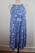 NWT Loft M Blue Floral High Neck A-Line Short Swing Dress