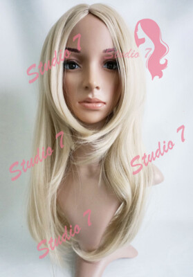W75 Aschbleich Blond Mix Lange Glatte Perücke Natürlicher Look Haut Top Studio7-uk