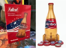 Fallout Nuka Cola Victory Glass Bottle + 10 Bottle Caps Rocket Replica Figure