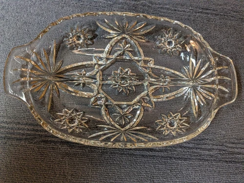 Vintage Anchor Hocking Clear Glass Divided Relish Dish Star of David Prescut