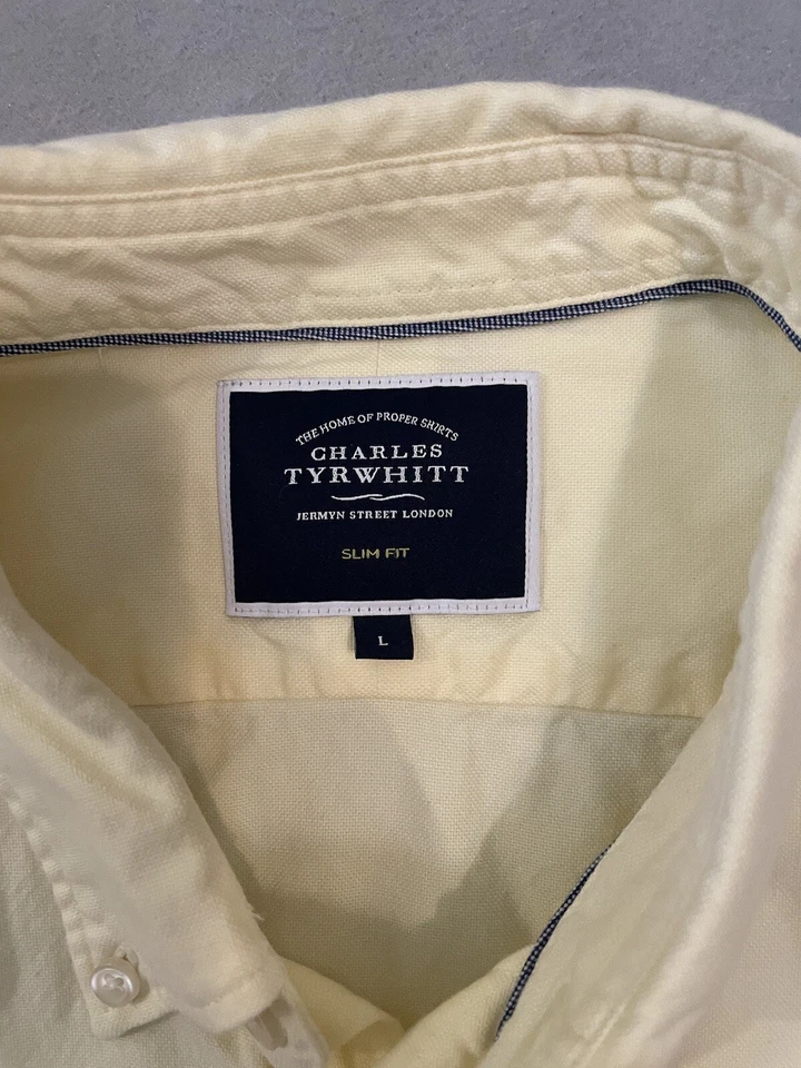 Camisa Charles Tyrwhitt Hombre Talla L Marfil/Amarillo Ajustada Abotonada Manga Larga LEER Foto 4 de 4