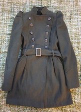 ❤️ F&f Military Green Khaki Belted Design Victorian Double Brested Coat Uk 8 S