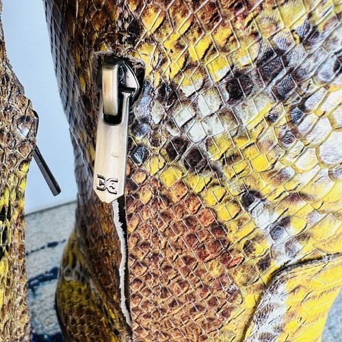 Sam Edelman Lindsey Leather Boots 8.5M Yellow Snakeskin Cowgirl Block Heel Zip - Picture 5 of 14