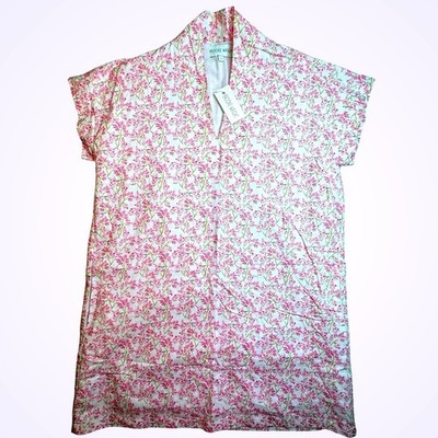 Brooke Wright Nancy Dress Pink Chinoiserie Floral Linen Blend Shift Large NWT