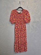 Nobodys Child Midi Dress Size 10 Shirred Floral Cut Out Back Spring Summer Pink