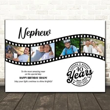 Photo Collage 40th Birthday Gift For Nephew 4-Photo Camera Film Print Or Canvas
