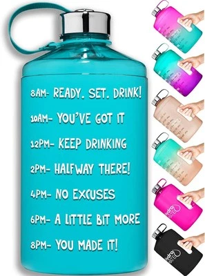 NATUREWORKS HydroMATE 1/2 Gallon Motivational Water Bottle 64 oz (Light Blue)