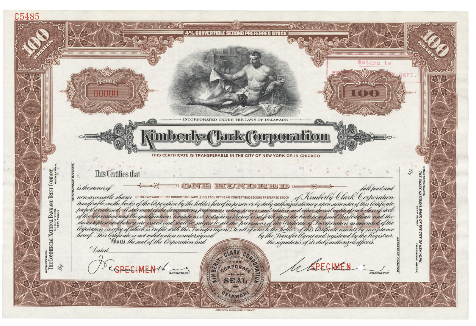 Kimberly-Clark Corporation. Stock Certificate.