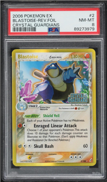 2006 Pokemon EX Crystal Guardians Reverse Holo Blastoise #2 PSA 8 NM-MT