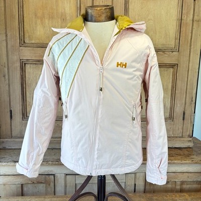Vintage Helly Hanson Skijacke Pink Ladies Womens Small Petite Gold Crest Line