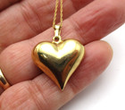 14K 585 Yellow Brushed Gold Diamond-Cut Puffy Heart Pendant Necklace 16" [N148] — photo 6