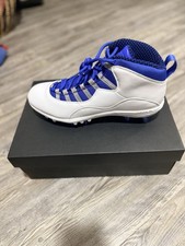 Jordan 10 TD Mid Football Cleats White/Game Royal/Steel Grey Size 11.5