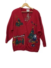 Quacker Factory Women 2XL Cardigan Sweater Christmas Holiday Knit Vintage