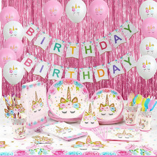 Upgraded Unicorn Birthday Decorations set 120pc Banner,  Balloons, Tablecloth