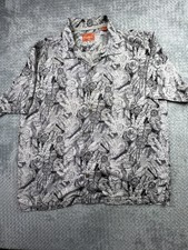 Tommy Bahama Men's XL Silk Tropical Palm Tree AOP Hawaiian Shirt Gray Black