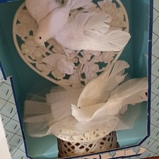 Vintage Wedding Cake Topper Pair Of Love Birds Flowers In Heart Beaded Beaks