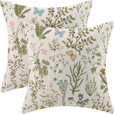 Spring Pillow Covers 20x20 Inch Set of 2,Sage Green Wild Flower Plant Throw Pill