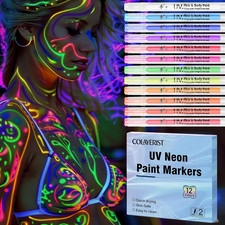 12PCS Glow in the Dark Face Paint Pens, UV Neon Face and Body Paint Markers - Sk