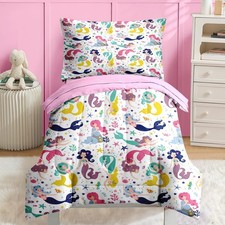 4 Pcs Comforter Set Toddler Size, Colorful Mermaid Princess Bedding for Kids ...