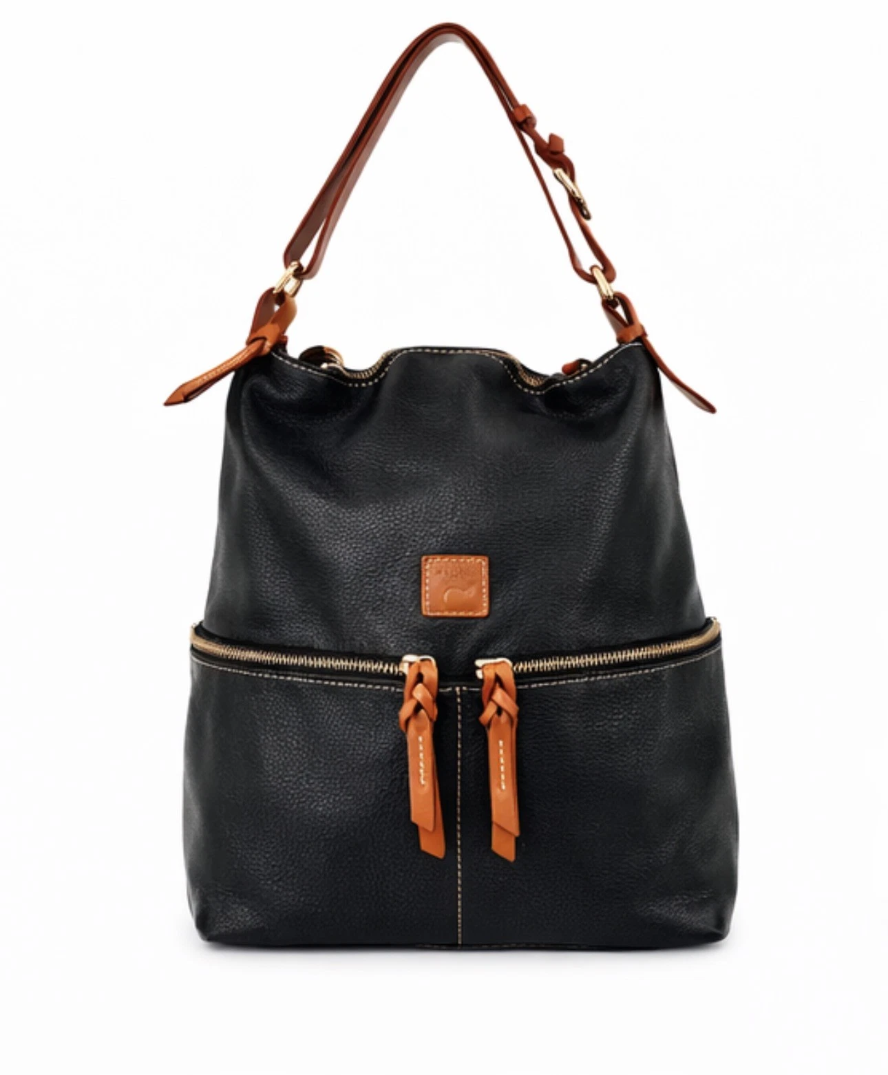 Dooney & Bourke Black Pebbled Leather Hobo Large Shoulder Bag Red Lining 13x15