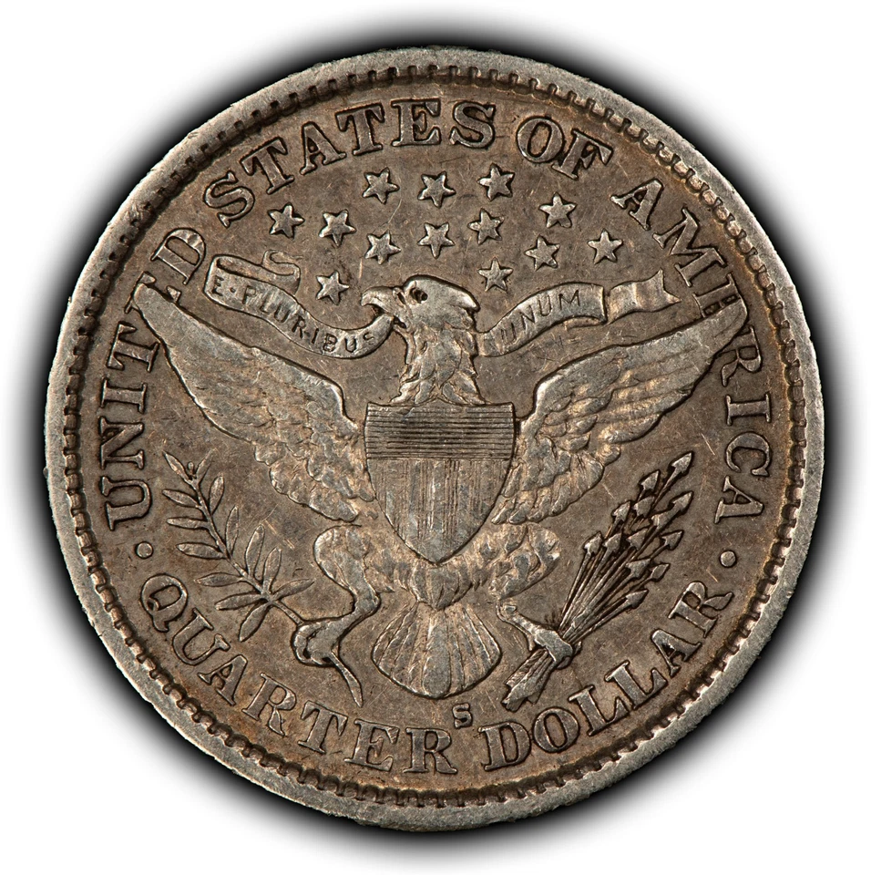 Cuarto de barbero de plata 1894-S 25c - XF - SKU-Z6404 Foto 4 de 4