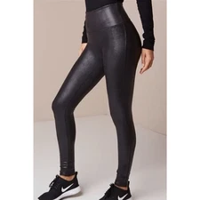 SPANX Women's Black Coated Leggings High Rise Size Large